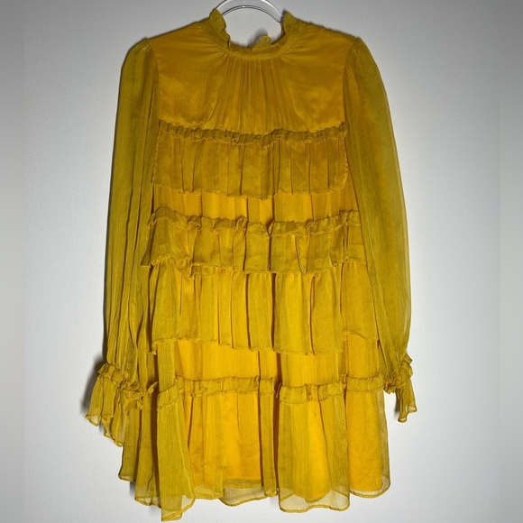 Adam Lippes | Yellow Golden Tiered Mini Dress | Long Sleeve | Women’s 2 - Picture 3 of 8